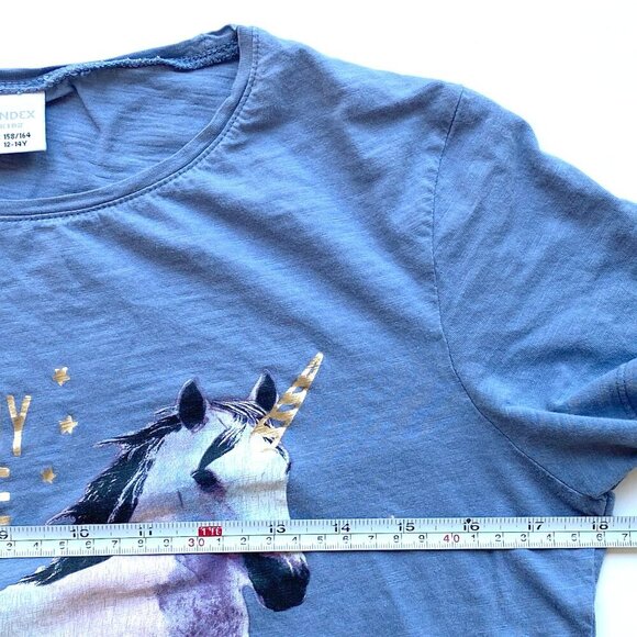 Lindex Girls Unicorn Graphic T-Shirt Size 12-14 / EU 158-164 Short Sleeves Blue - Picture 9 of 11